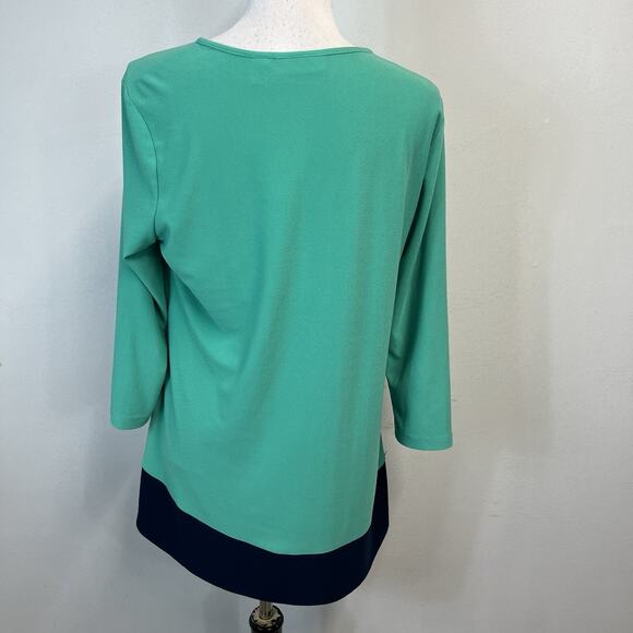 Susan Graver Top Blouse Tunic size Small Green Navy Blue Stretch Career Church - Picture 6 of 7